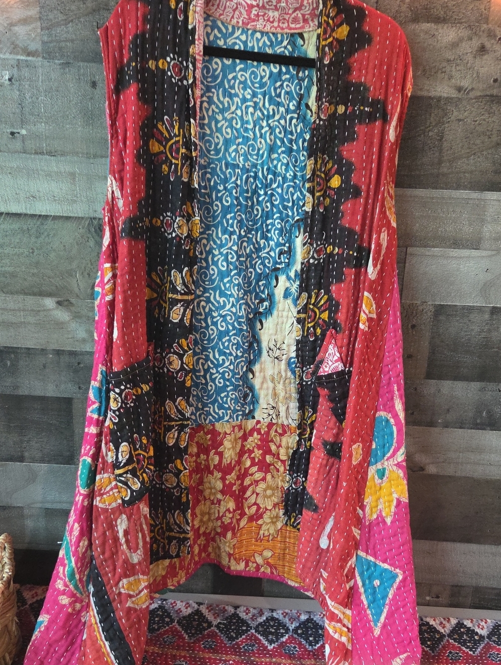 Bohemian Kantha Patchwork Long Vest